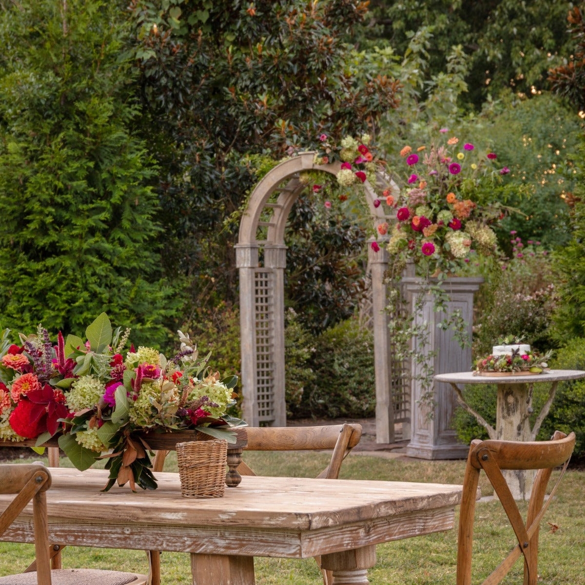 Garden Arbor Arched Lattice Design and Weathered Wood Set