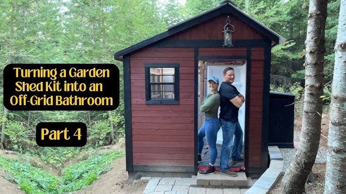 Garden Shed with Red and Black Exterior for Off-Grid Living