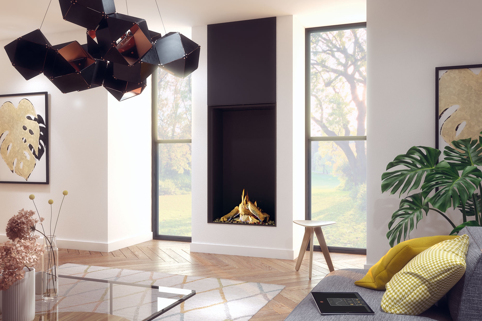 Gas Fireplace Vertical Orientation Tall Luxury Design