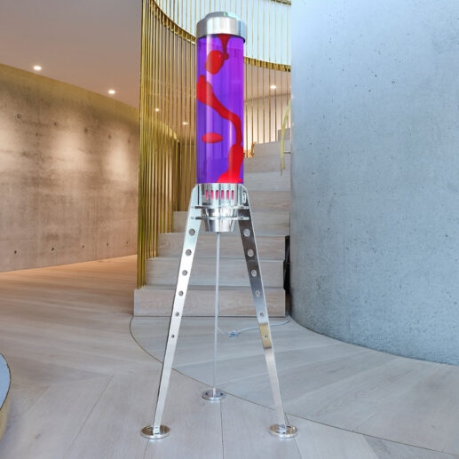 Giant Lava Lamp Violet Red with Rocket Tripod Base Design