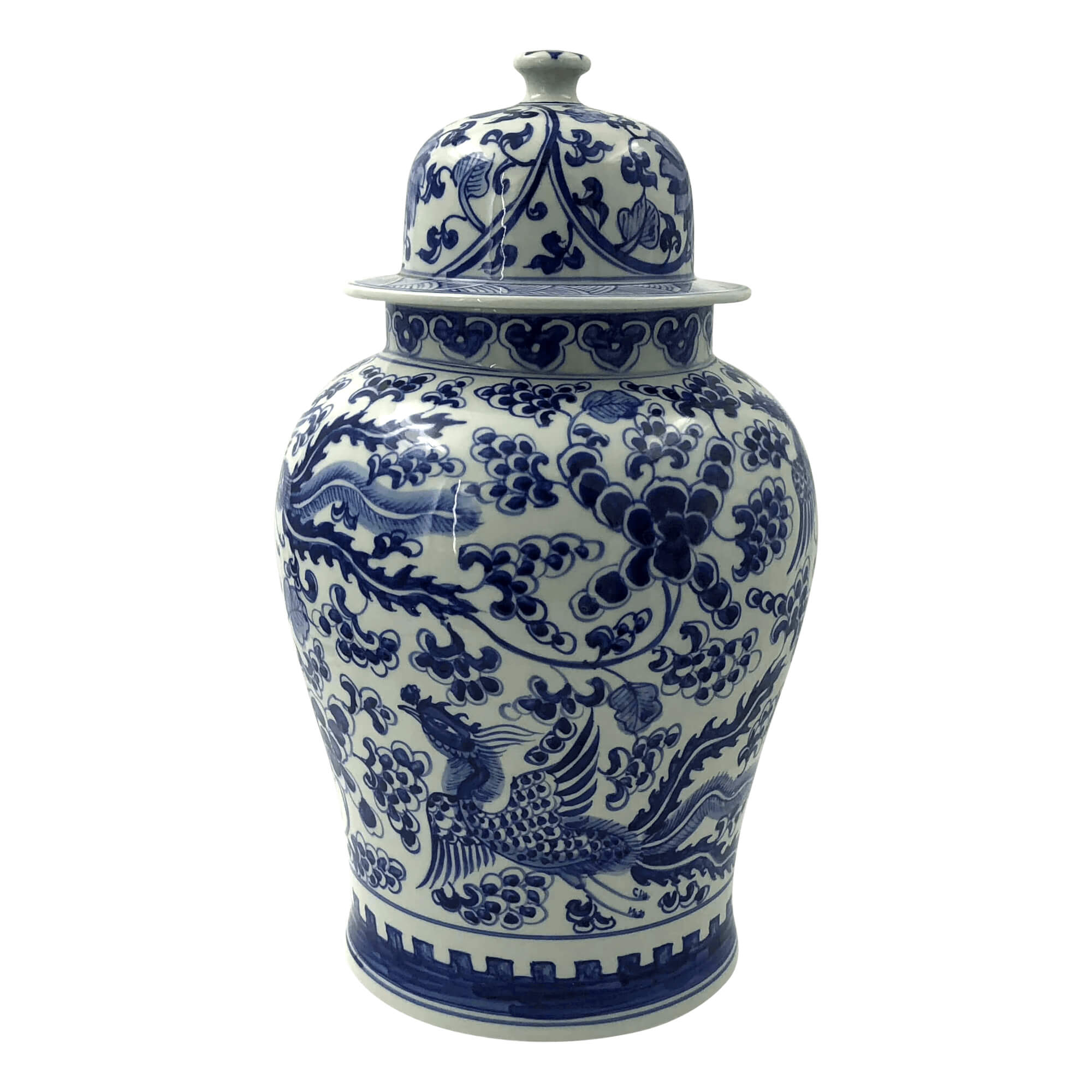 Ginger Jar Phoenix Motif and Cobalt Floral Scrollwork