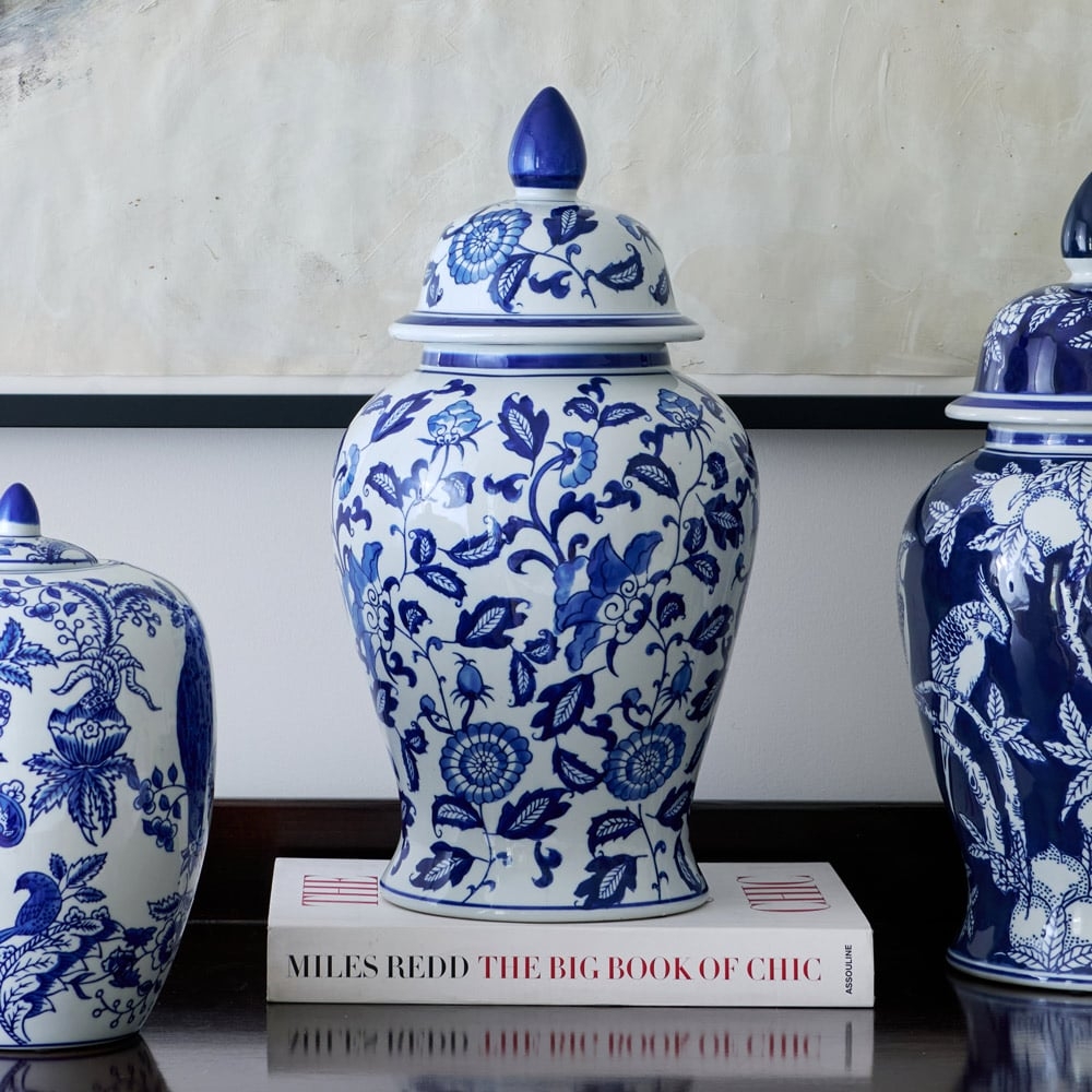 Ginger Jar Pointed Lid Finial with Floral Chinoiserie