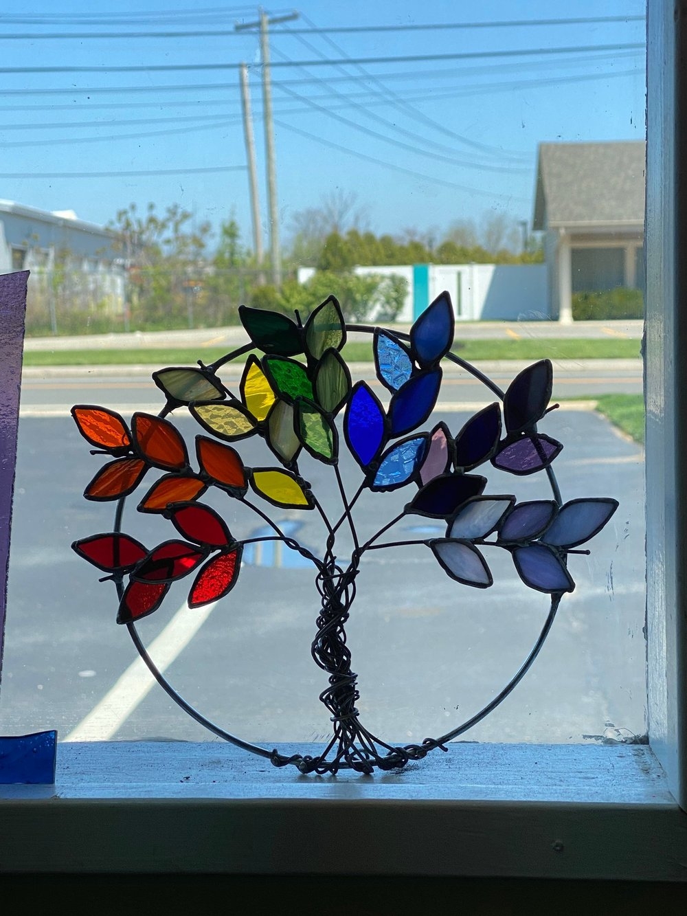 Glass Art Rainbow Glass Leaves Twisted Metal