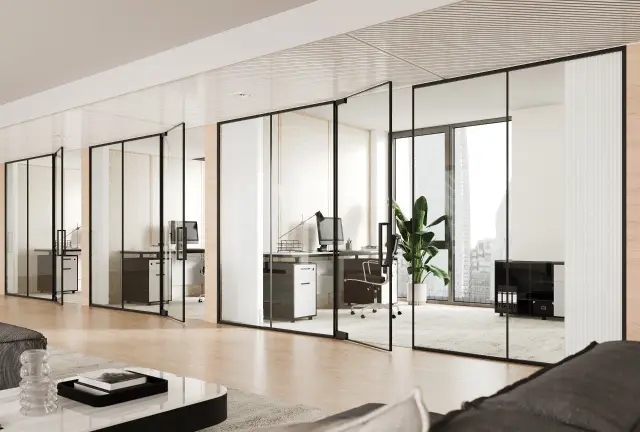 Glass Partition Slim Profile Frames Modern Office Zoning