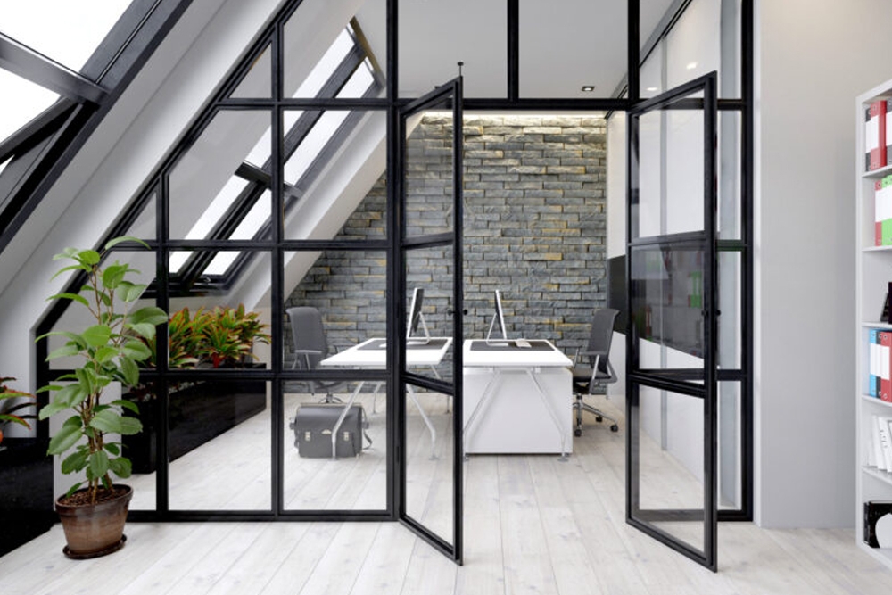 Glass Partition Sloped Frame Attic Ceiling Glass Door