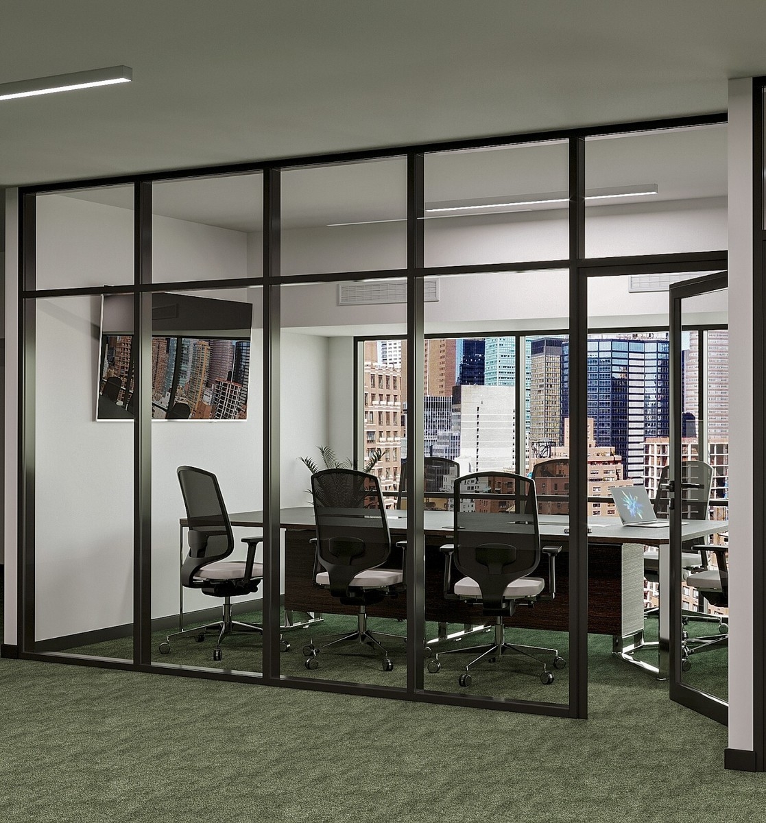 Glass Partition System Black Aluminum Office Partition