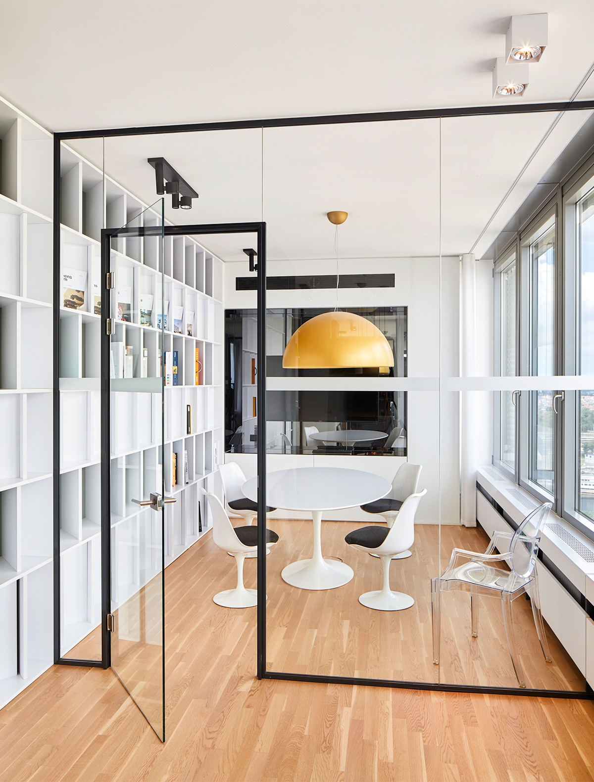 Glass Partition Wall Gold Dome Pendant Office Divider