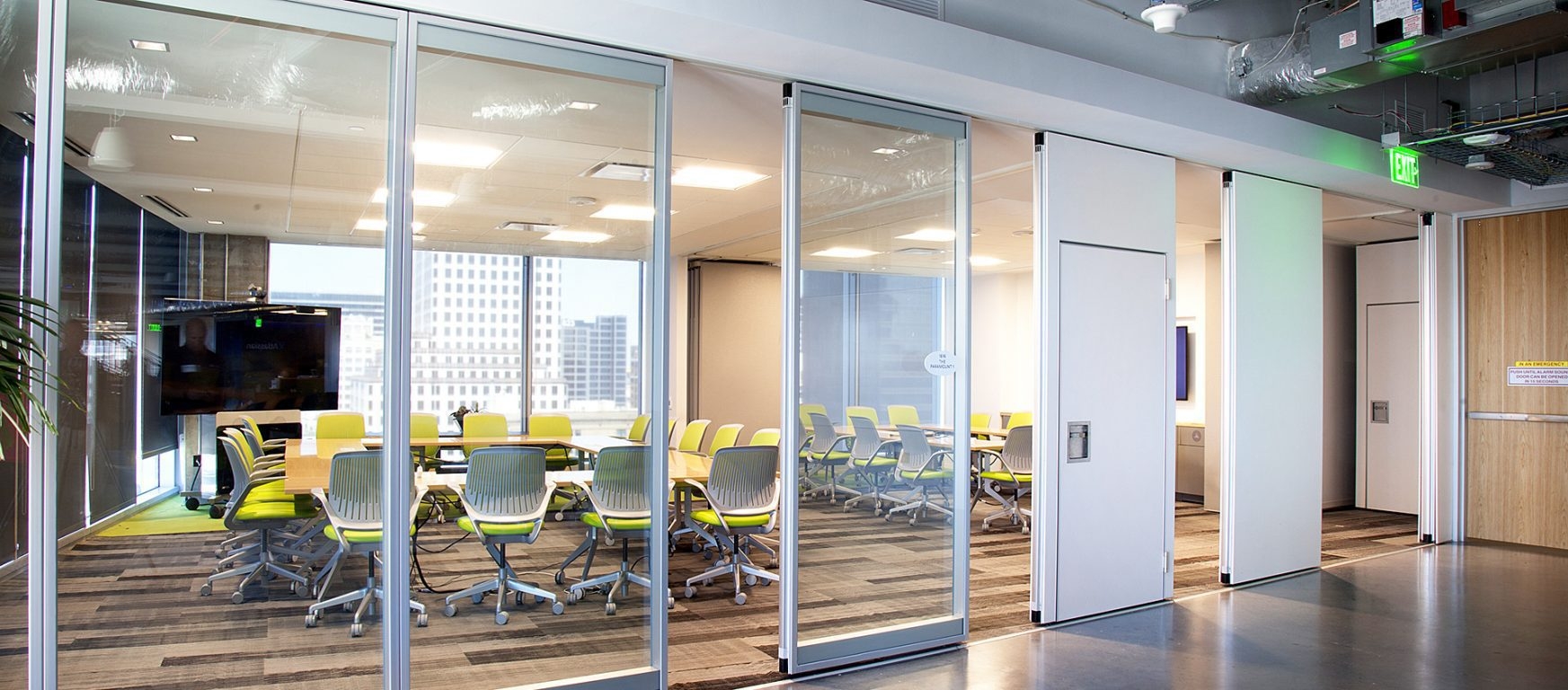 Glass Partition Wall Lime Green Seating Movable Panels