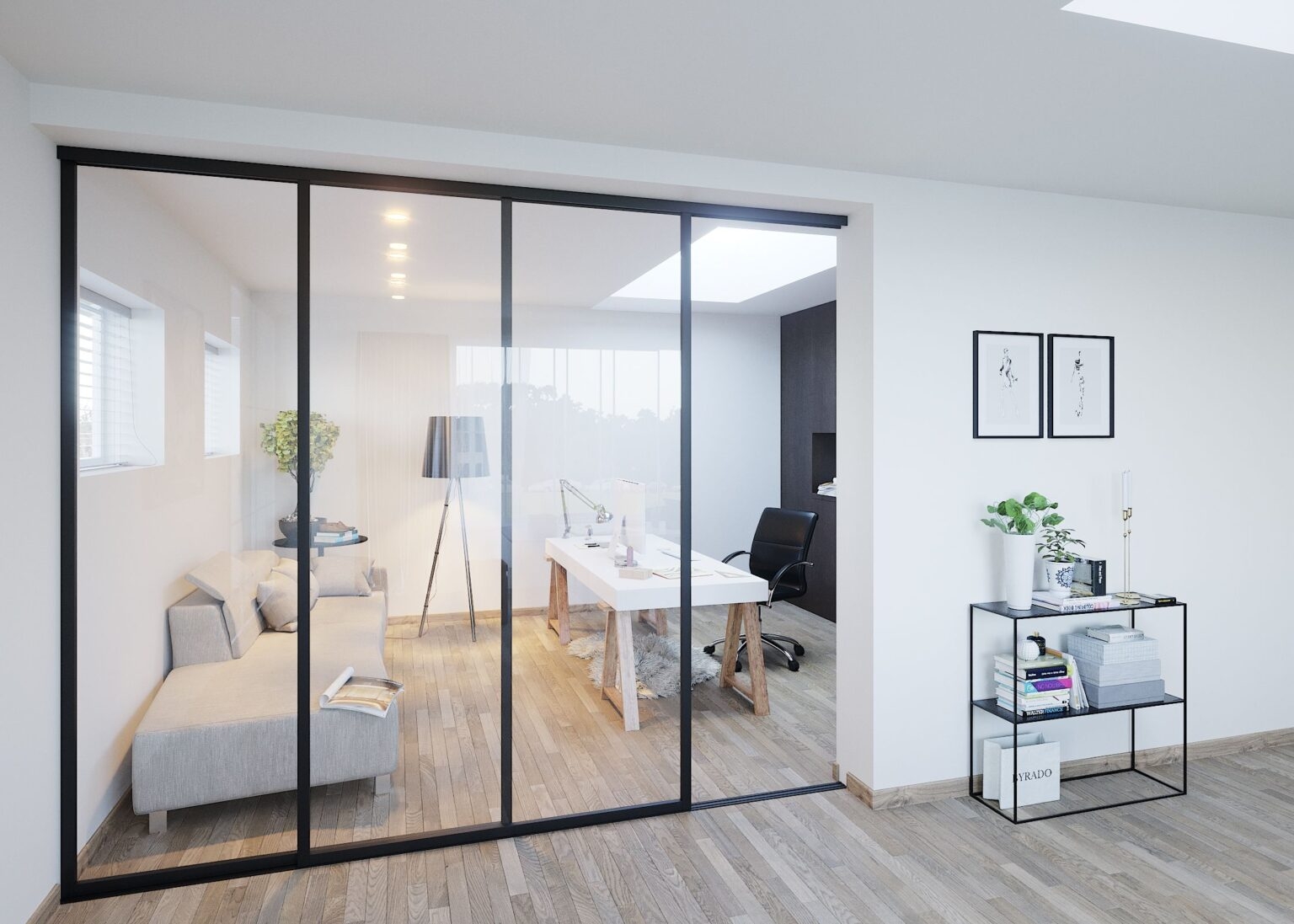 Glass Partition Wall Thin Profile Black Frame Divider