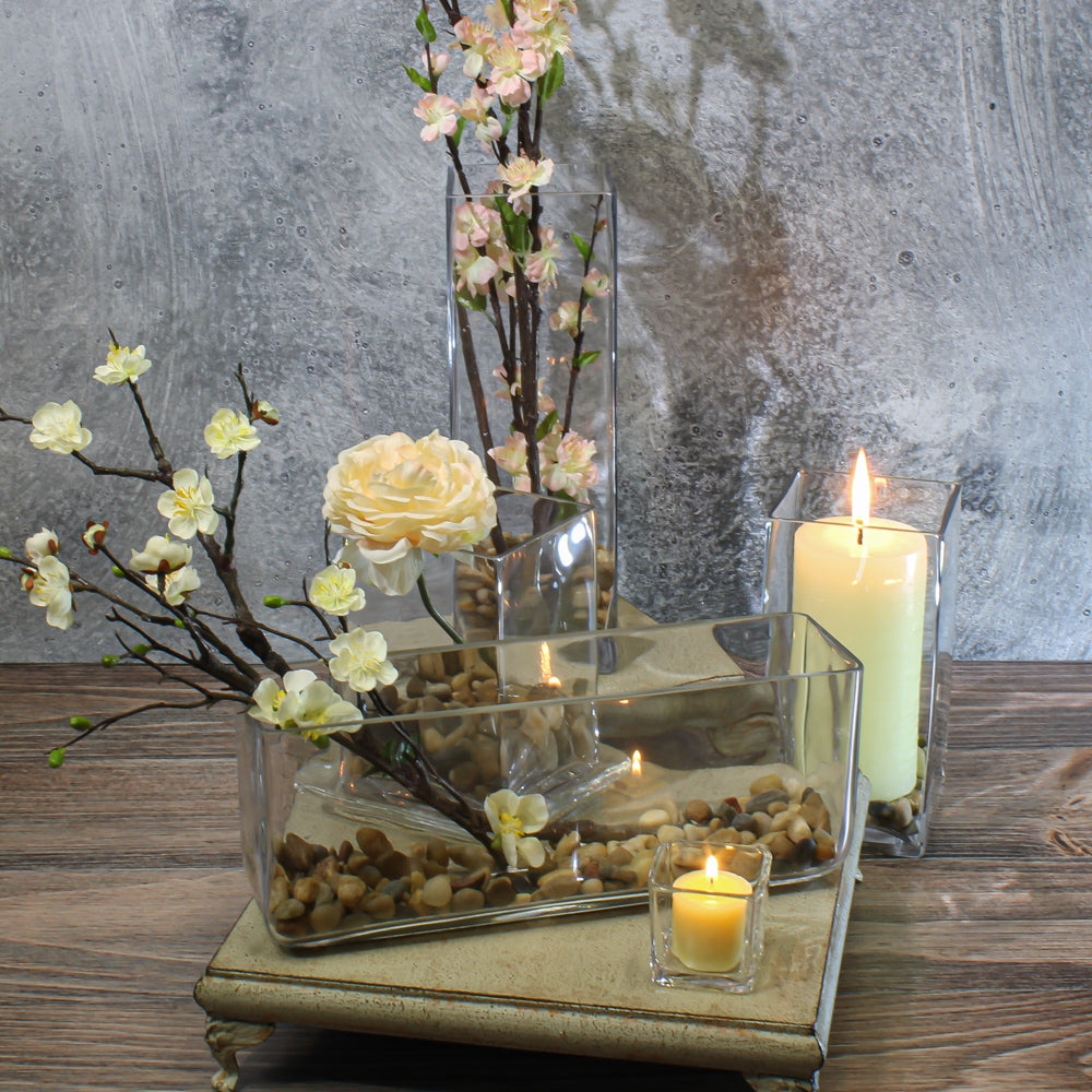 Glass Vase: Long Rectangular Shape Modern Rustic Table Decor