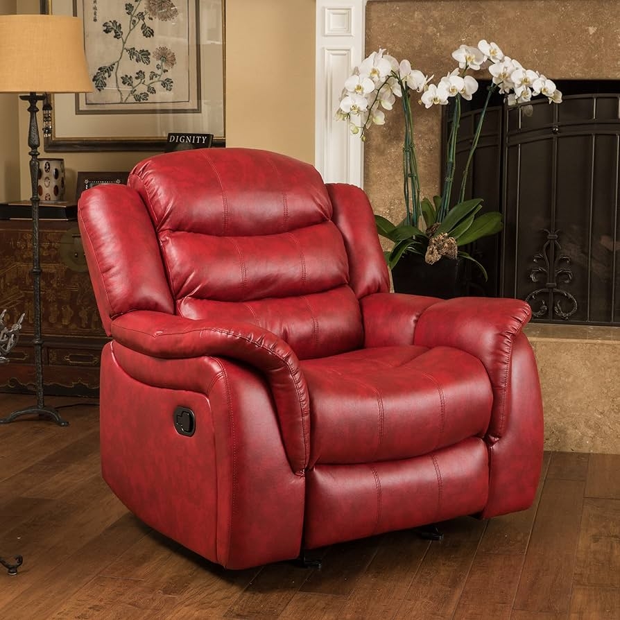 Glider Recliner Tiered Backrest Dark Red Overstuffed