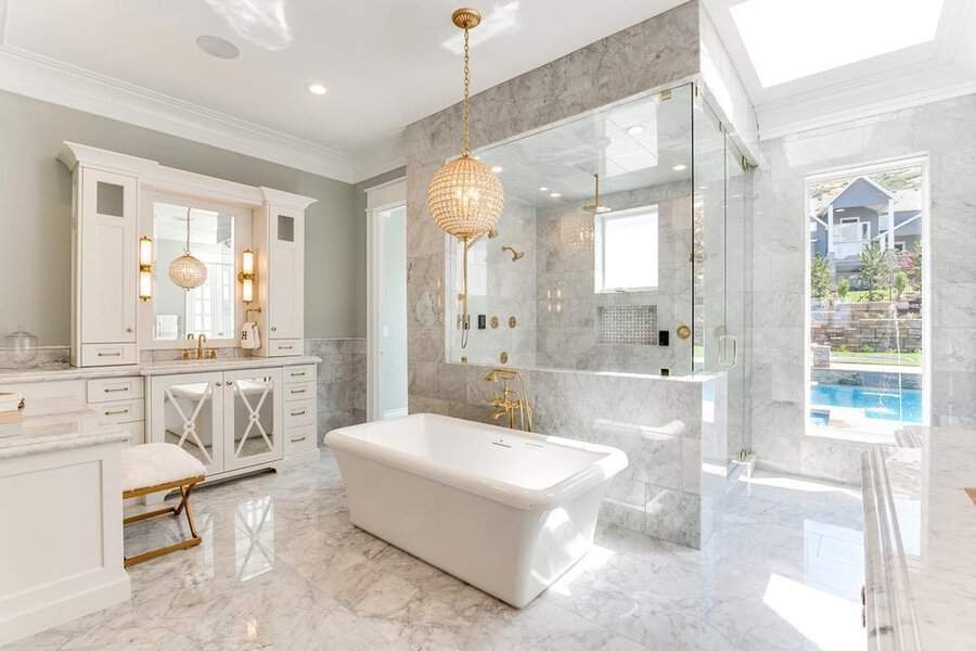 Globe Chandelier with Beaded Pendant and Marble Surround