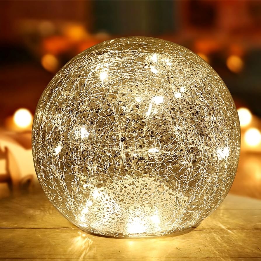 Globe Lamp - Crackled Mercury Glass Internal Fairy Lights
