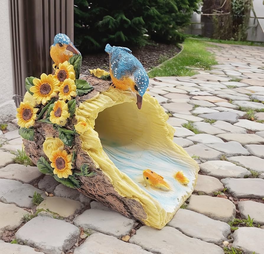 Gutter Diverter Bird Themed Sculpted Floral Details Resin Log