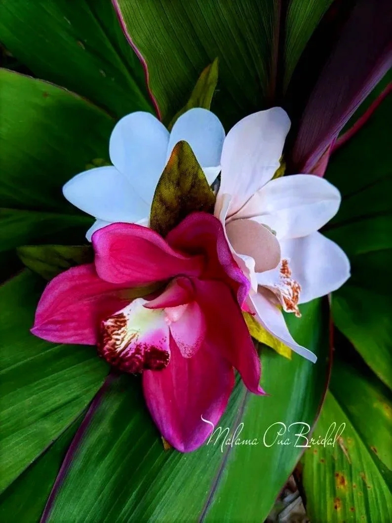 Hair Flower Accessory Jewel Tone Magenta Silk Orchids Bridal Flowers