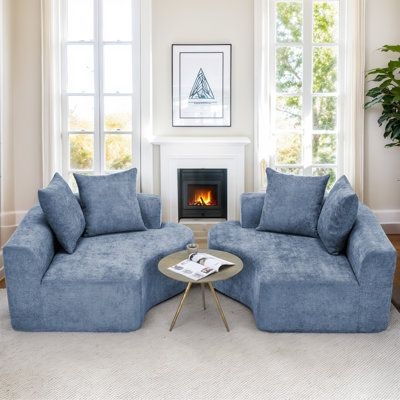 Half Moon Sofa: Dusty Blue Symmetric Living Room Layout