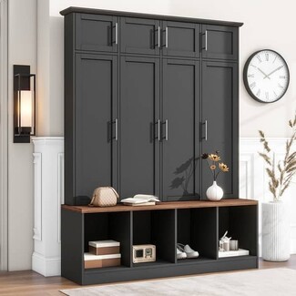 Hall Tree Charcoal Gray Shaker Style Mudroom Bench