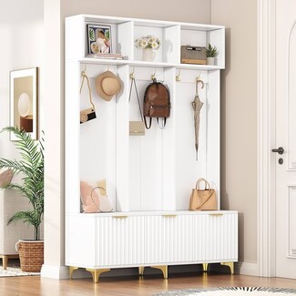 Hall Tree Fluted Cabinet Doors White Hall Tree Gold Legs