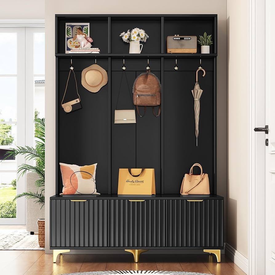Hall Tree Fluted Doors Contemporary Black Hall Tree Rack