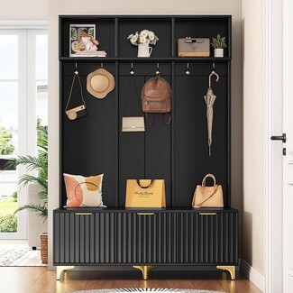 Hall Tree Fluted Doors Contemporary Black Hall Tree Rack