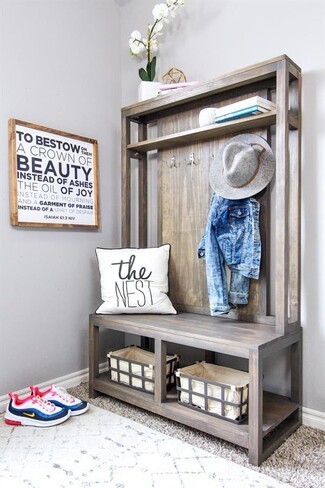 Hall Tree Grey Wood Stain Farmhouse Mudroom Organizer