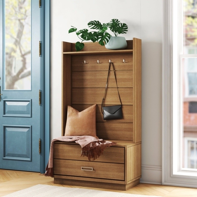 Hall Tree Horizontal Slats Small Space Foyer Organizer