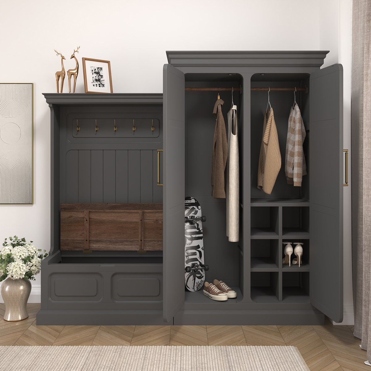 Hall Tree Integrated Wardrobe Grey Hall Tree Storage