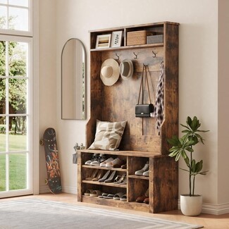 Hall Tree Nine Shoe Cubbies Rustic Mudroom Storage Rack