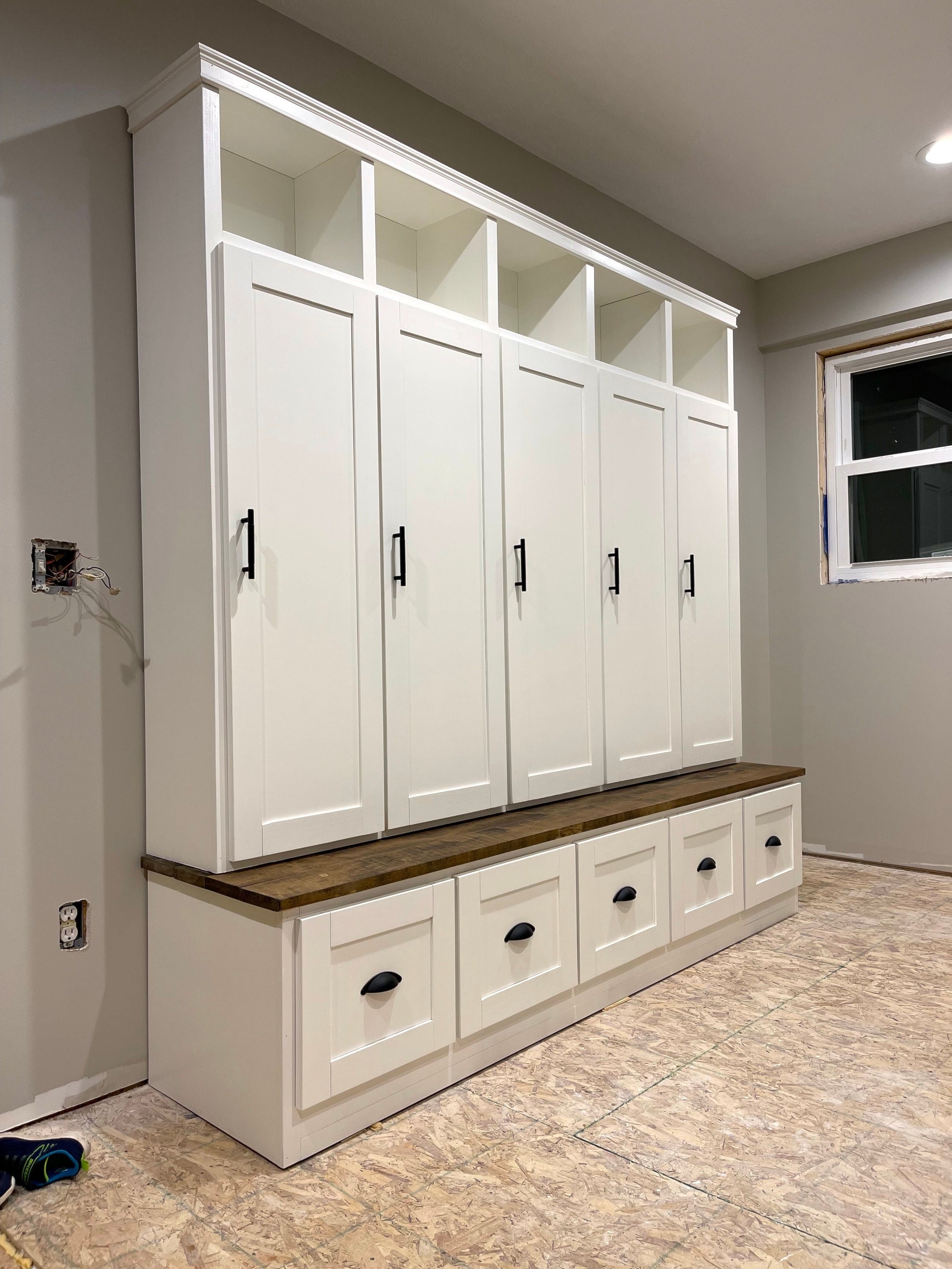 Hall Tree Off-White Shaker Style Millwork Entryway Storage Unit