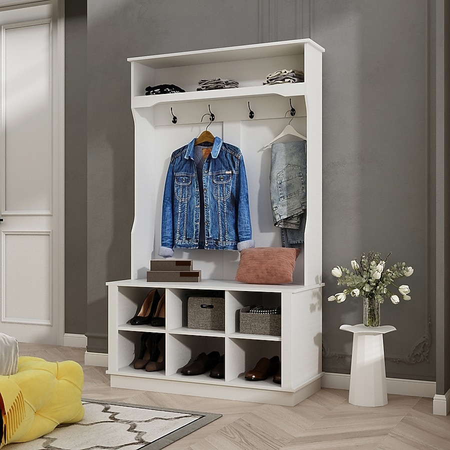 Hall Tree Planked Back White Hall Tree Shoe Storage
