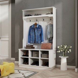 Hall Tree Planked Back White Hall Tree Shoe Storage
