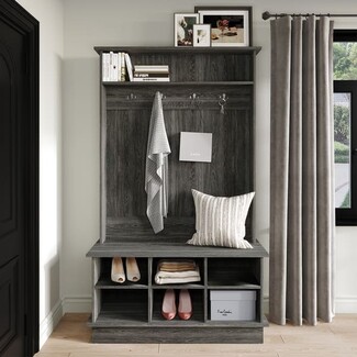 Hall Tree Six Cubby Base Weathered Wood Coat Rack