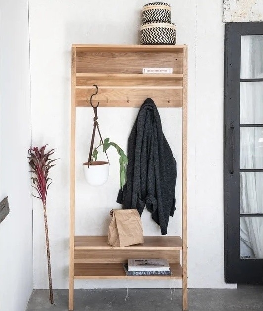 Hall Tree Slender Profile Minimalist Entryway Hall Tree