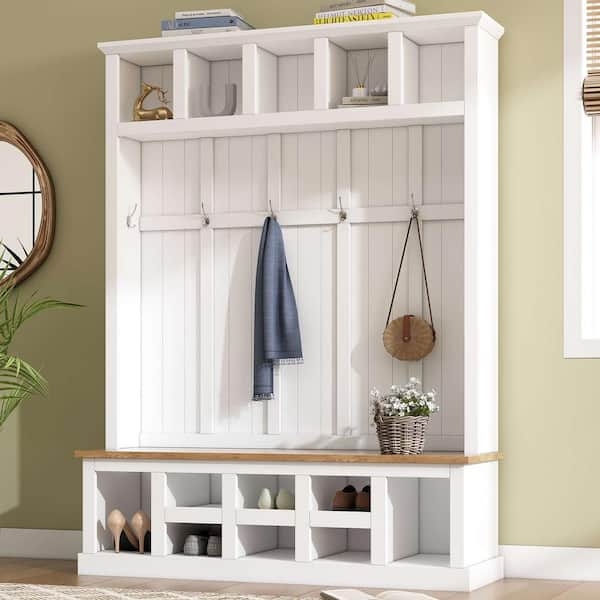 Hall Tree Thirteen Storage Compartments White Mudroom Unit