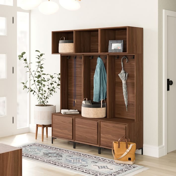 Hall Tree Three Column Design Entryway Storage Locker Unit