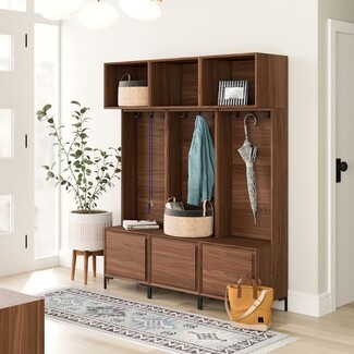 Hall Tree Three Column Design Entryway Storage Locker Unit
