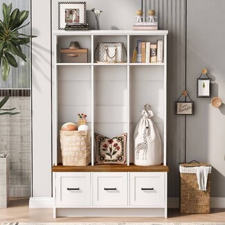 Hall Tree Three Drawers White Entryway Storage Unit