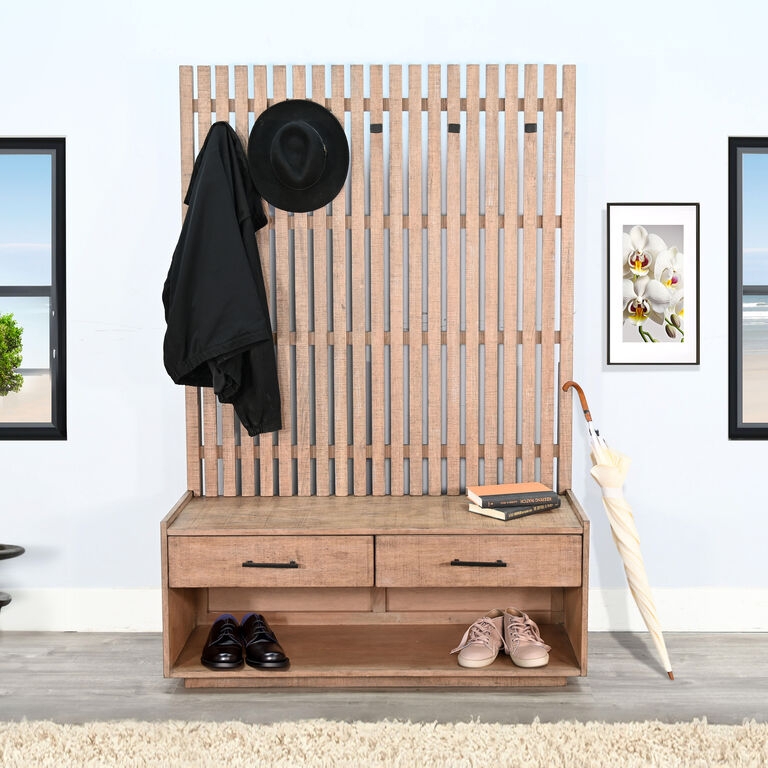 Hall Tree Vertical Slat Back Natural Mahogany Hall Tree