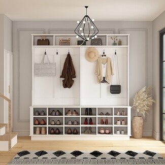 Hall Tree with 18 Shoe Slots Mudroom Cubby Bench Organizer