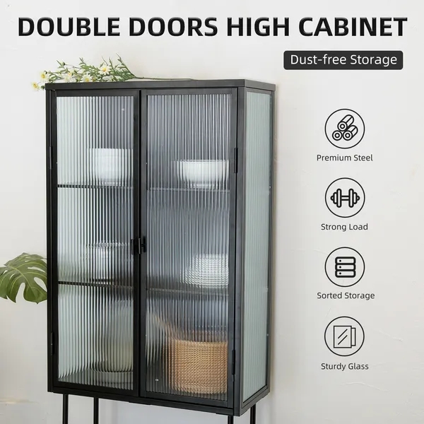 High Cabinet with Three Tier Storage in Black Steel