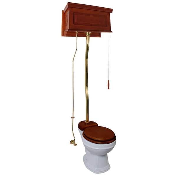 High Tank Toilet contains Mahogany Accents and Polished Brass Z Pipe