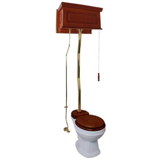 High Tank Toilet contains Mahogany Accents and Polished Brass Z Pipe