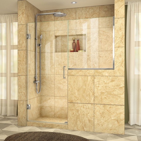 Hinged Shower Door pony wall mount and marble walk-in