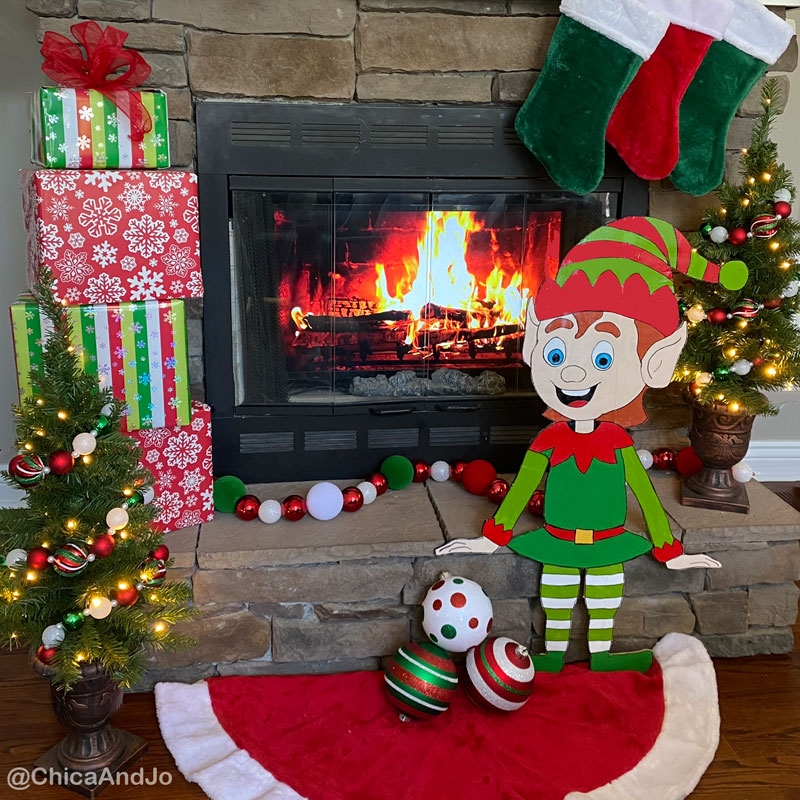 Holiday Decor Set Elf Character Theme with Oversized Hearth Ornaments