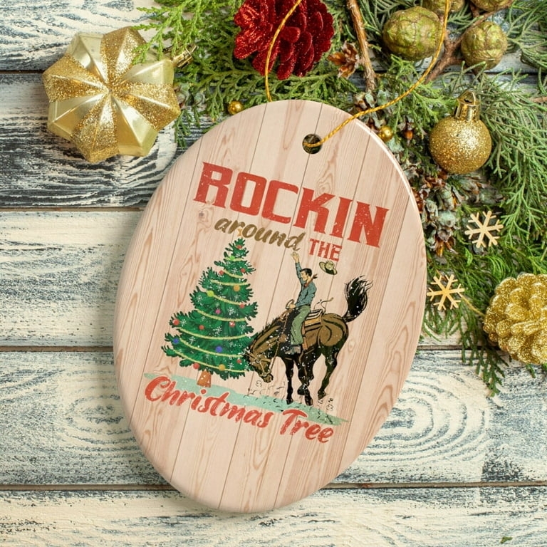 Holiday Ornament featuring Western Graphic and Wood Grain Texture