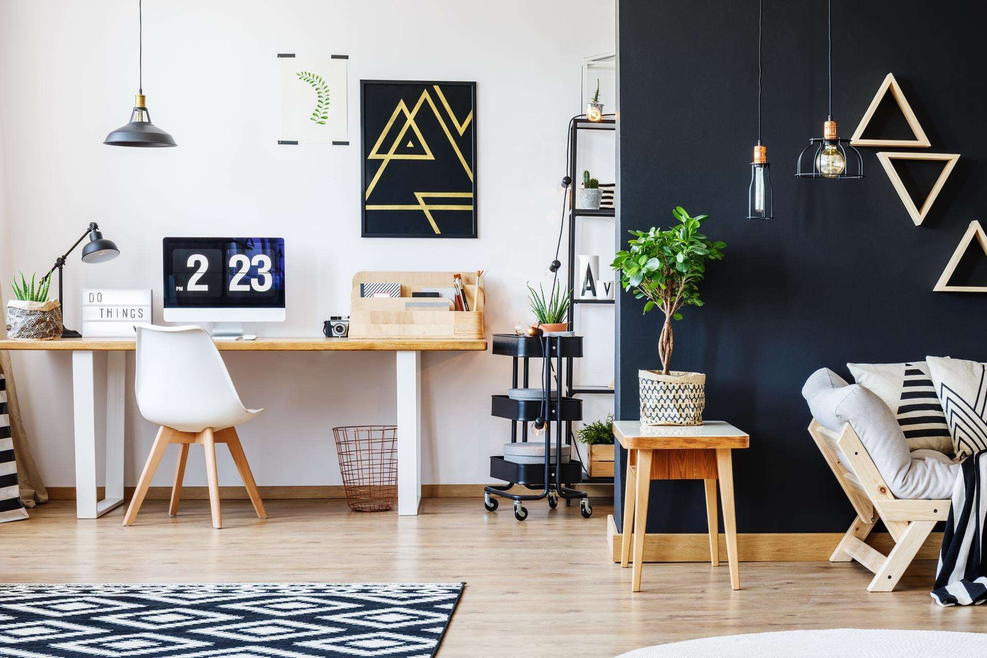 Home Office Suite: Black Utility Cart and Scandinavian Design
