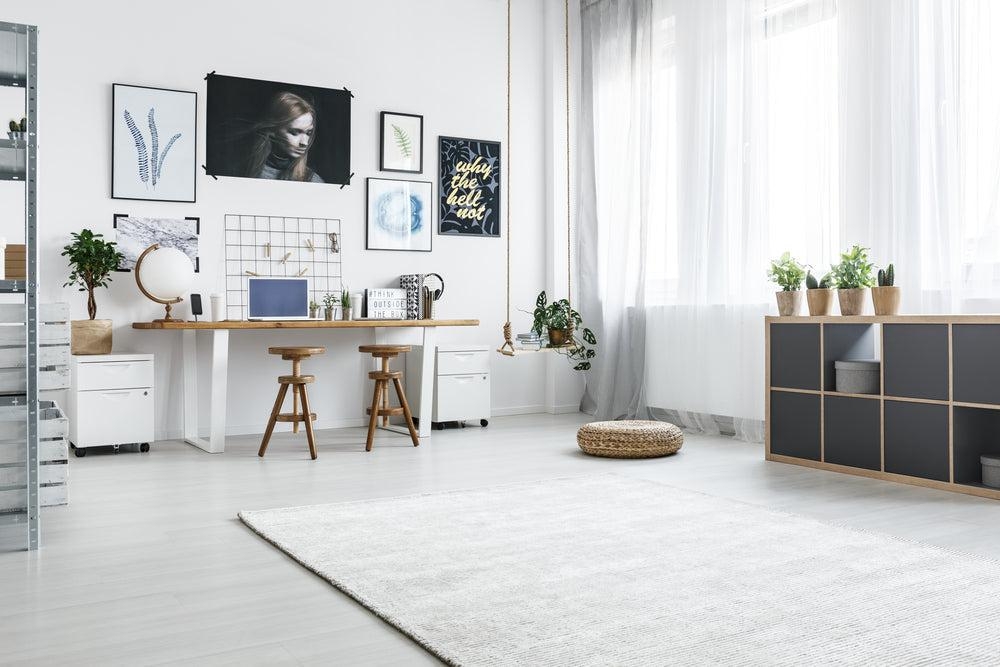 Home Office with Tripod Stools: Nordic Office Design Ideas
