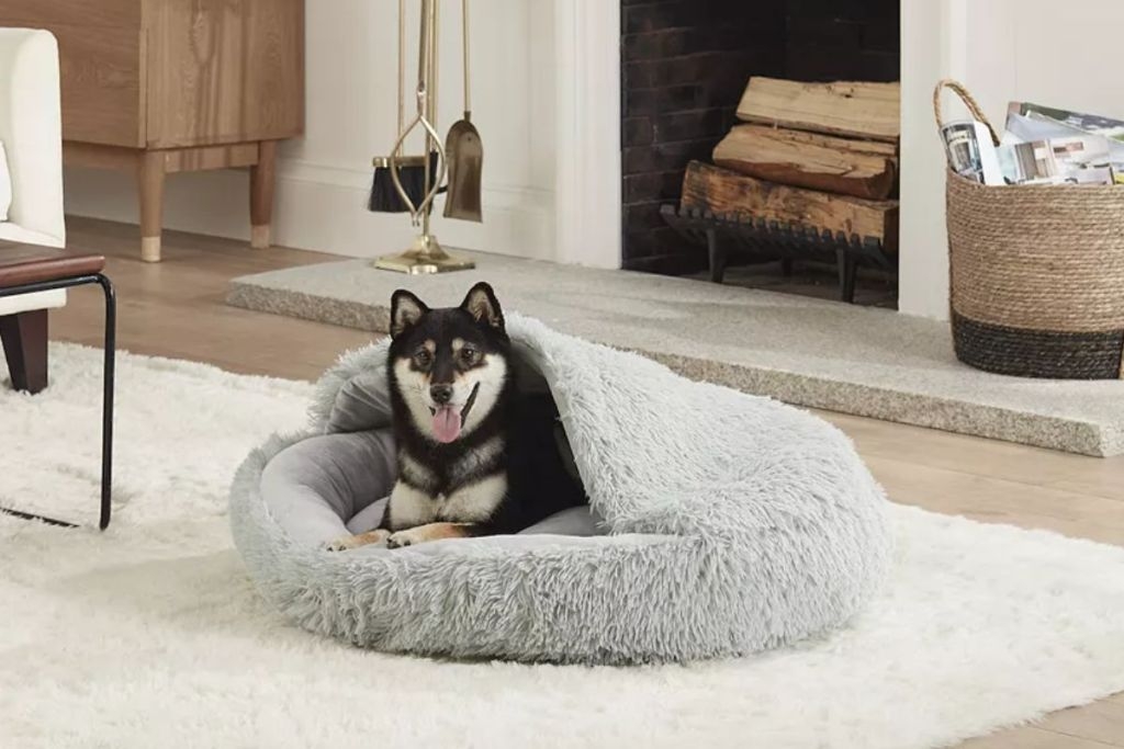 Hooded Pet Bed: Cave Design Long Pile Shag Sanctuary