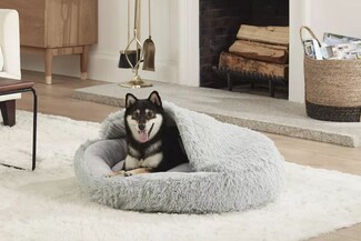 Hooded Pet Bed: Cave Design Long Pile Shag Sanctuary
