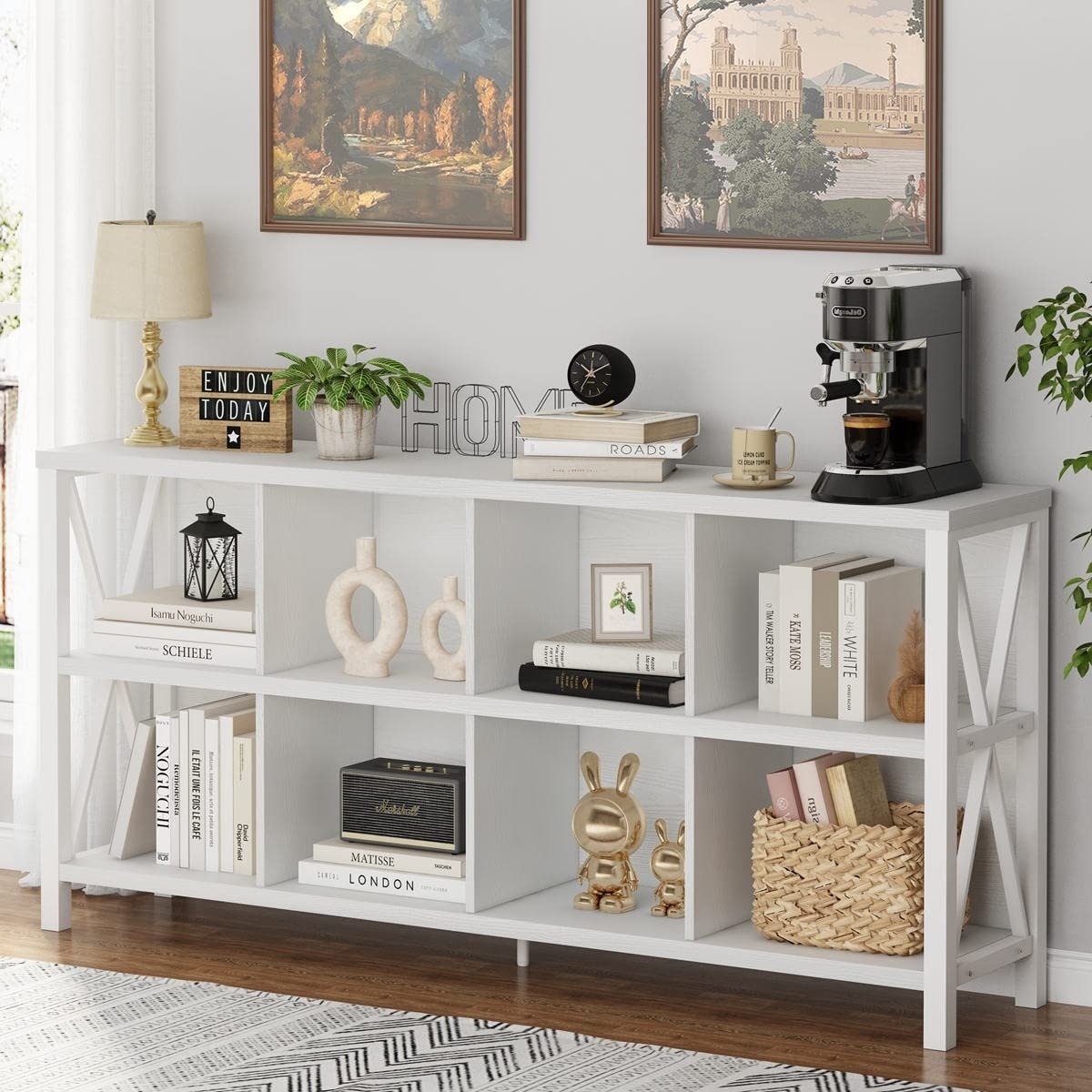 Horizontal Bookshelf X-Frame Sides and 8-Cube Layout